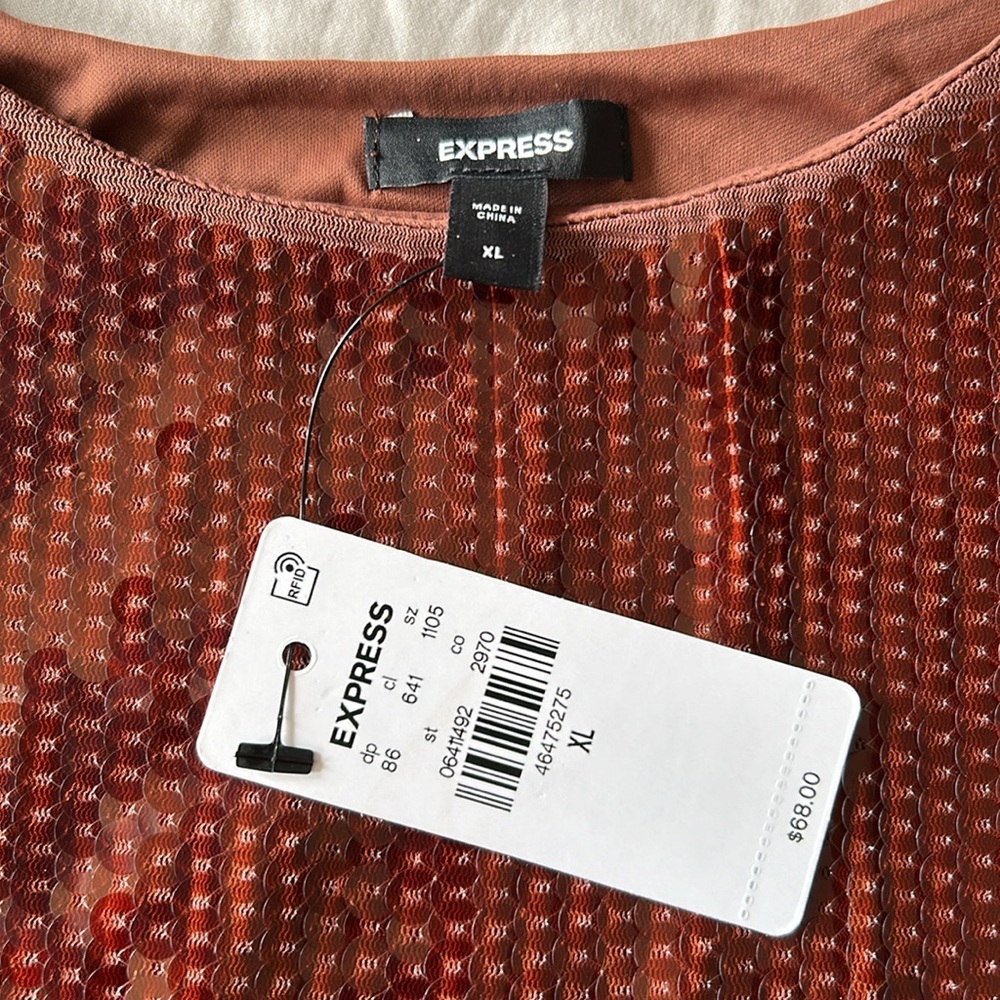 Express | Brown Scoop Neck Tank Top - Size XL Sequin  Luxury Classy Fall - Picture 8 of 9